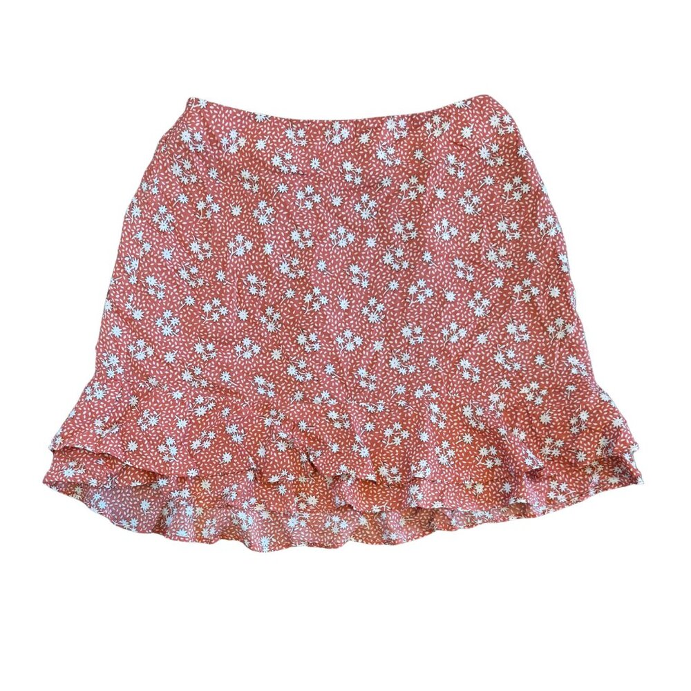 NWT Lulu's Floral Flutter Mini Skirt Size Small Pink White